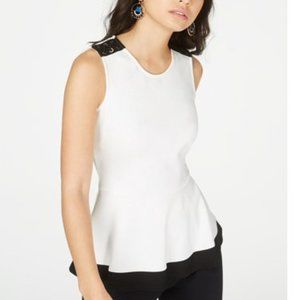 Women's Crisscross-Trim Peplum-Hem Top White